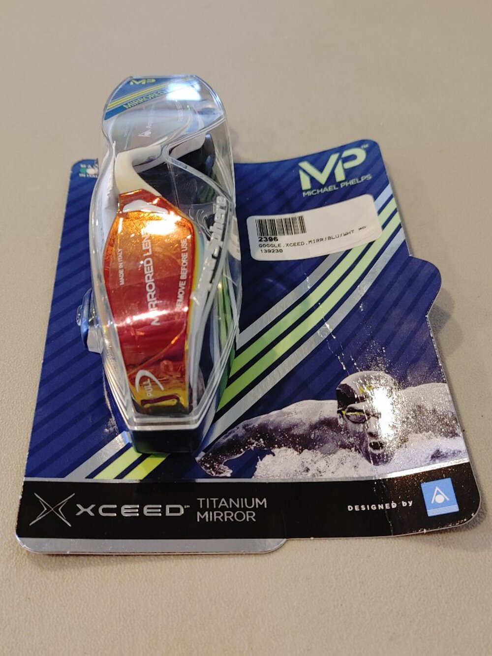 NWT. Michael Phelps XCEED GOGGLES, TITANIUM MORRORE LENS.